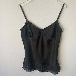 Silky Black Satin Lace Trim Camisole SZ 12